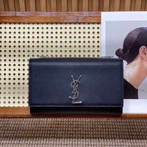 Black caviar leather YSL Yves Saint Laurent monogram Kate with gold hardware